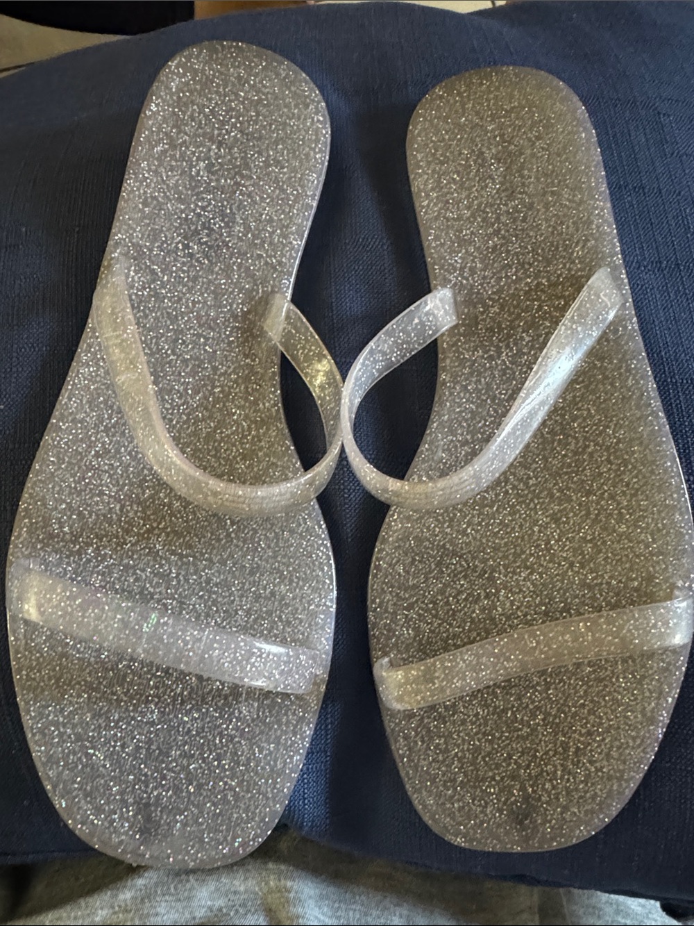Old Navy Women's Silver Glitter Jelly Slide Sandals